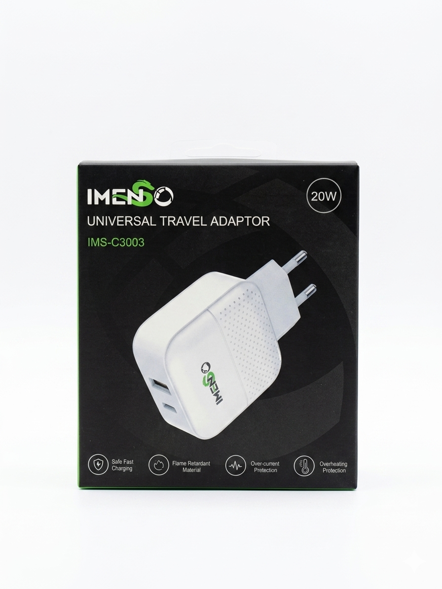 Imenso Universal Travel Adapter 20W V (with Recci Green Cable)