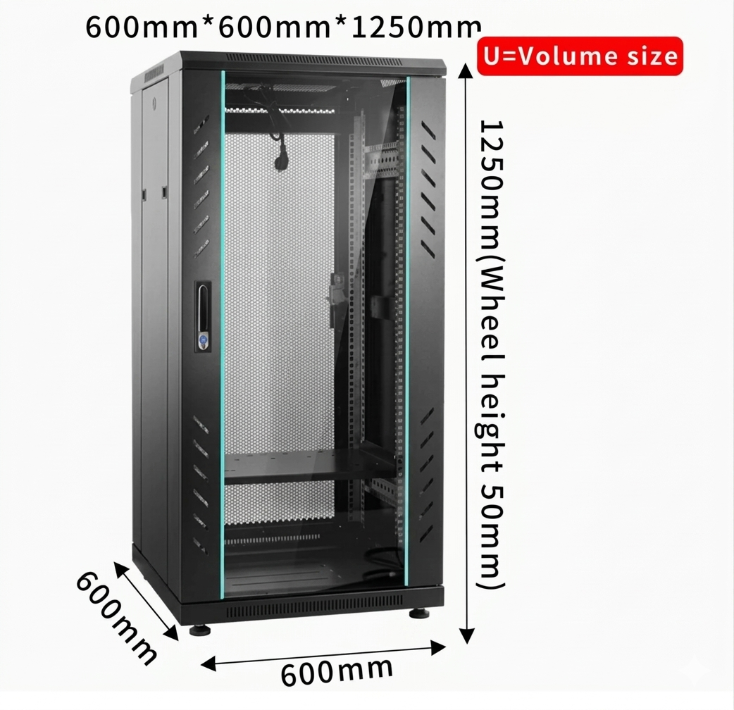 22U  Finen Cabinet (600*600) with D-Ring Cable Manager and 6 Way PDU PLASTIC
