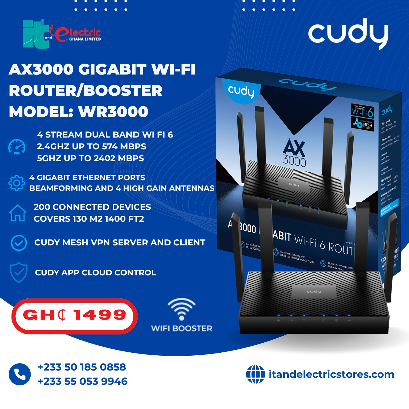 Cudy AX3000 Gigabit Wi-Fi Router/booster model: WR3000