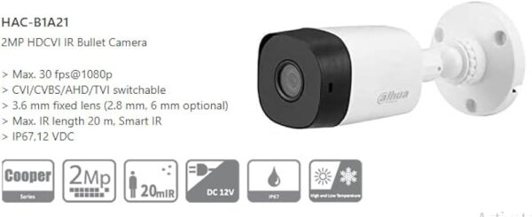 Dahua DH-HAC-B1A21P 2MP HDCVI Bullet Camera with 2.8mm Fixed Lens - Image 3