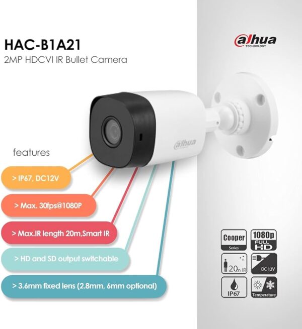 Dahua DH-HAC-B1A21P 2MP HDCVI Bullet Camera with 2.8mm Fixed Lens - Image 2