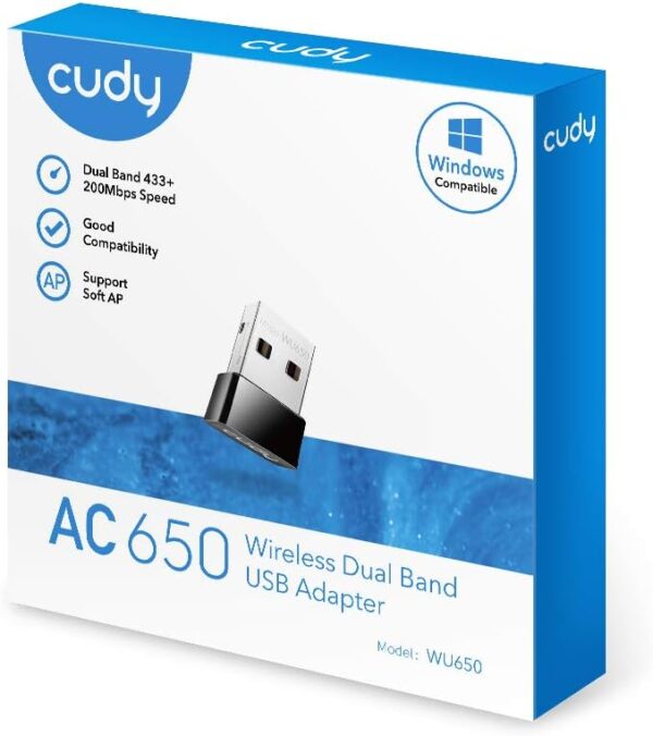 Cudy AC650 USB WiFi Adapter for PC, 5GHz/2.4GHz Wireless Dongle WU1300s - Image 2