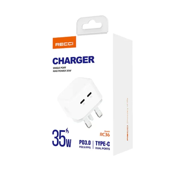 Recci 35W UK CHarger   RC36 - White - Image 2