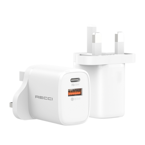 Recci 20W UK Charger Suit  RCK30UL - White